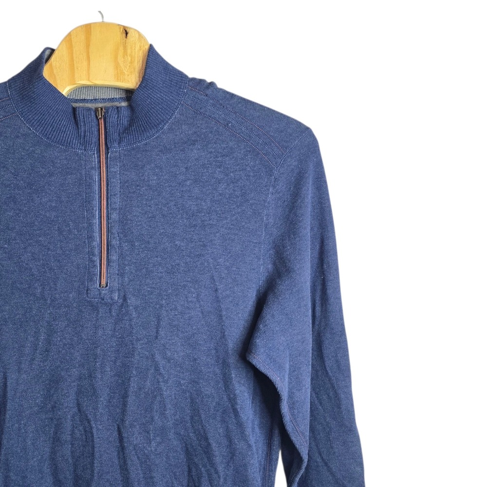 Tommy Bahama Mens Blue 100% Cotton Quarter Zip Pullover Sweater Heathered XL